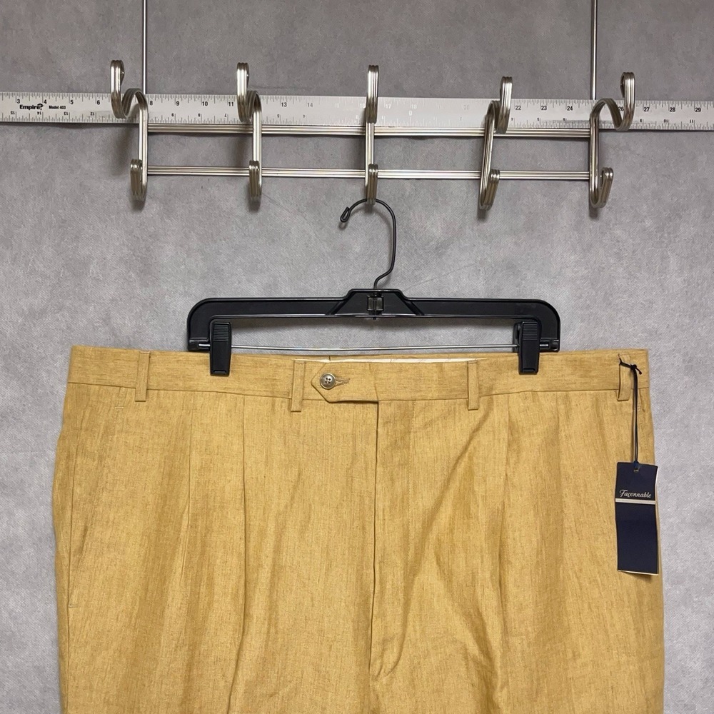 NWT Faconnable Pants Men 44x38 Beige Linen Double Pleated Casual Unhemmed Casual